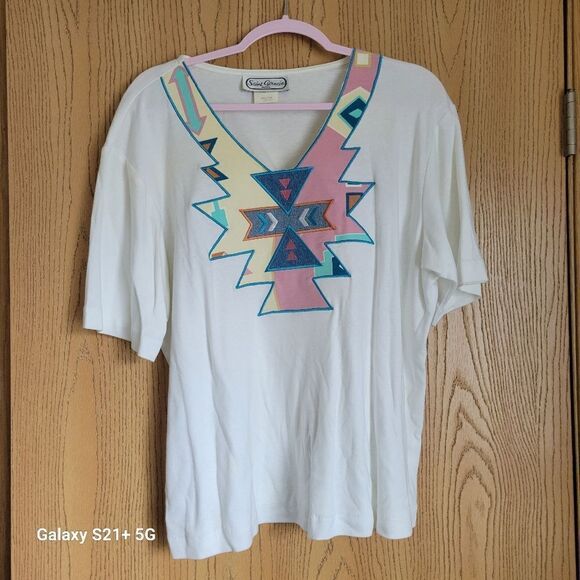 Vintage Saint Germain Paris Aztec print 2 piece set womens size medium - Picture 2 of 11